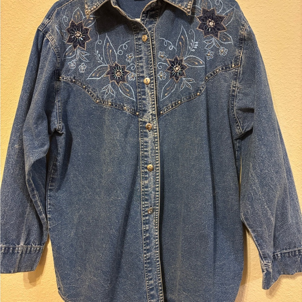 Vintage Jane Ashley  Blue Denim embroidered jacket size S loose fit, 100% cotton